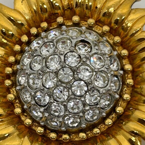 Joan Rivers Sunflower Brooch With Gold Tone Petals Rhinestone Center Vintage - Picture 5 of 16